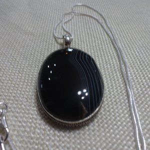 Elegant "BANDED ONYX" Handmade Sterling Pendant/Chain #213B